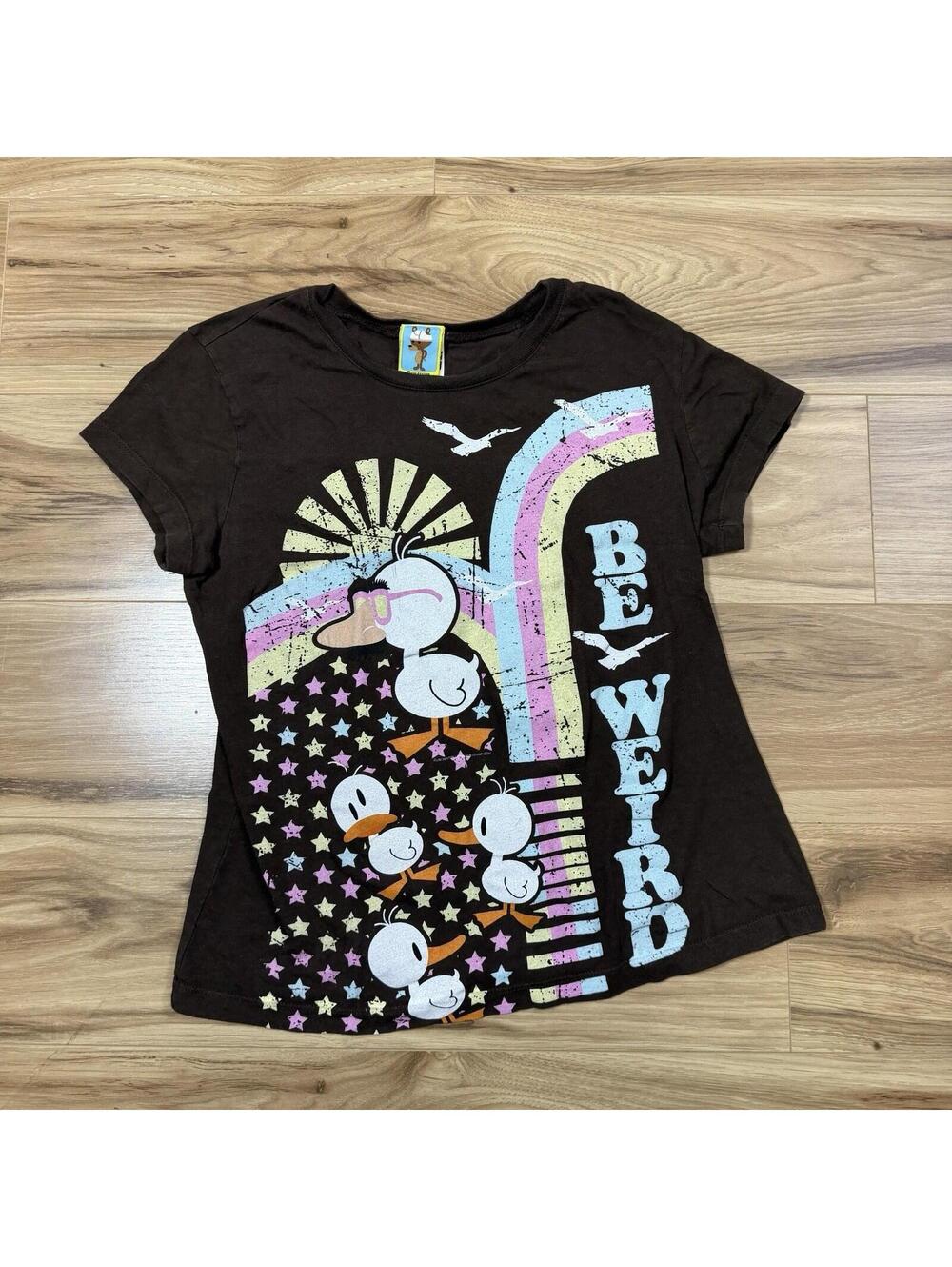Jim Benton Just Jimmy Be Weird Duck Graphic Tee Brown Y2K L Jerry Leigh